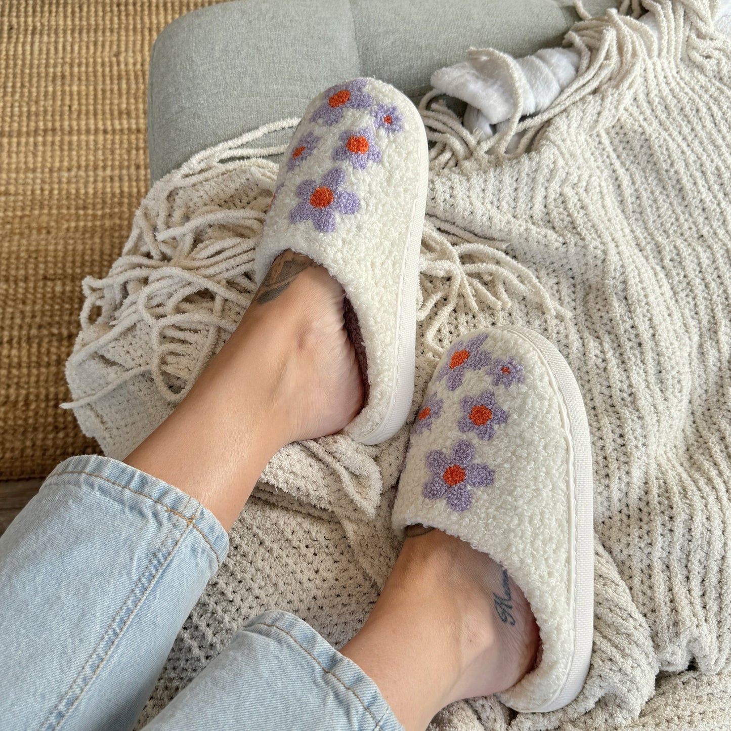 Purple Flowers Slip-on Slippers