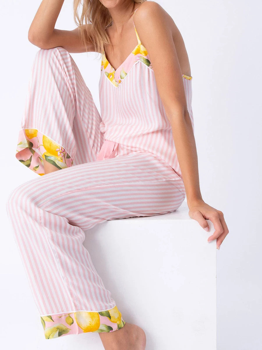 Women Lemon Print Pajamas Set