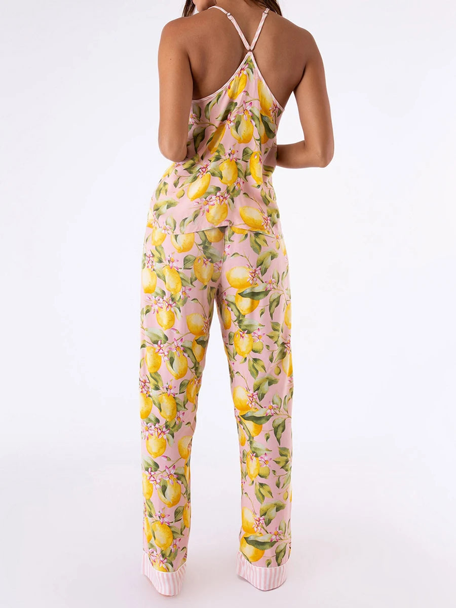 Women Lemon Print Pajamas Set