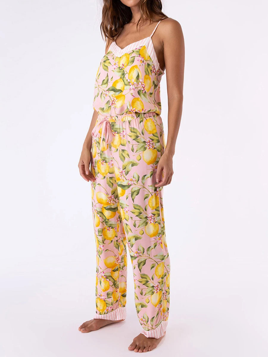 Women Lemon Print Pajamas Set