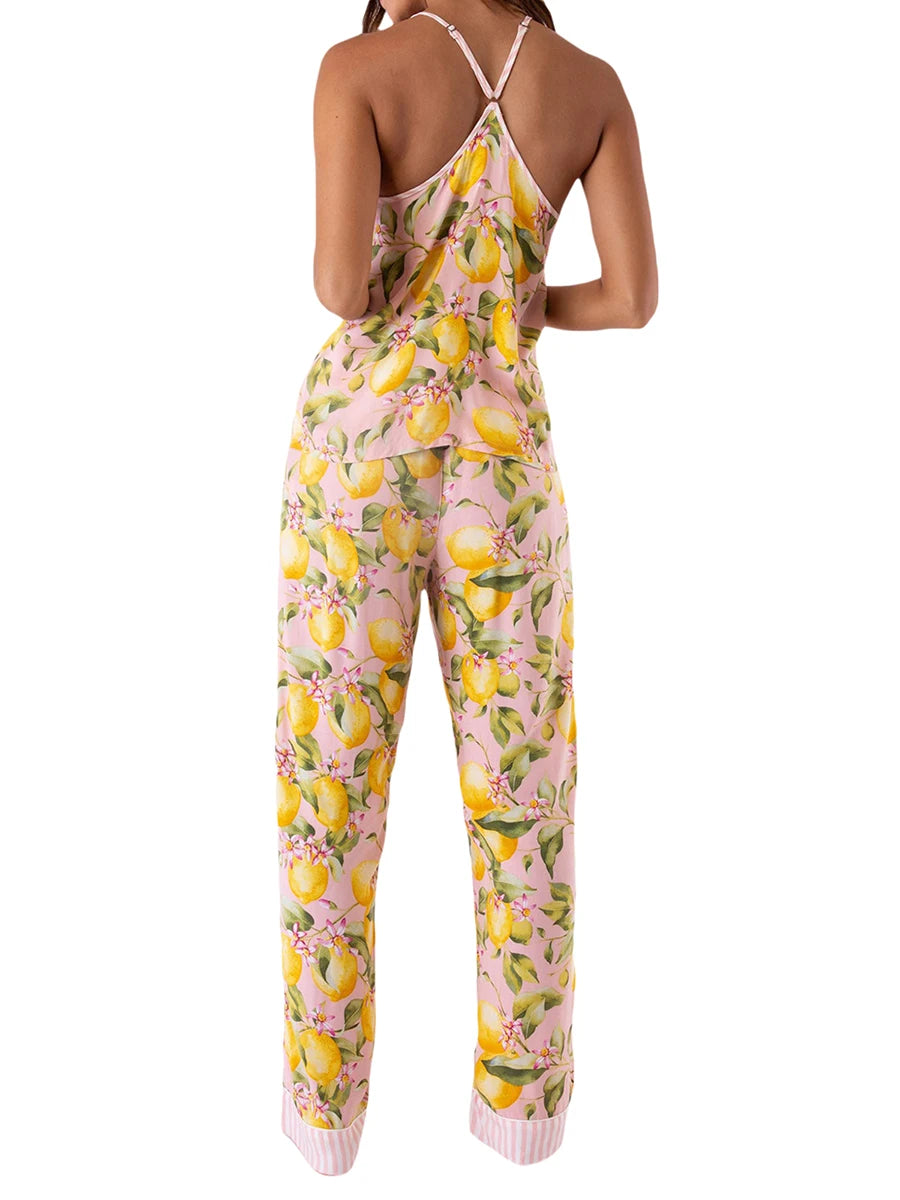 Women Lemon Print Pajamas Set