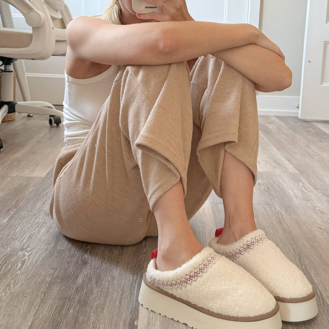 Sherpa Fleece Platform Slippers